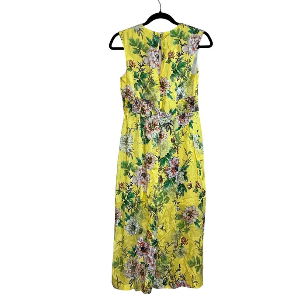 Anthropologie Sparrow Silk Blend Sleeveless Slit Floral Midi Dress Yellow Sz 2 - Picture 3 of 8